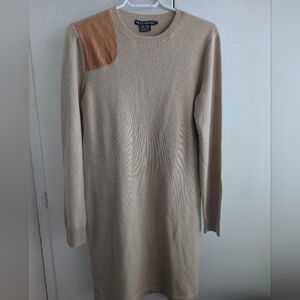 Ralph Lauren Cashmere Beige Long Sleeve Dress with Tan Patch